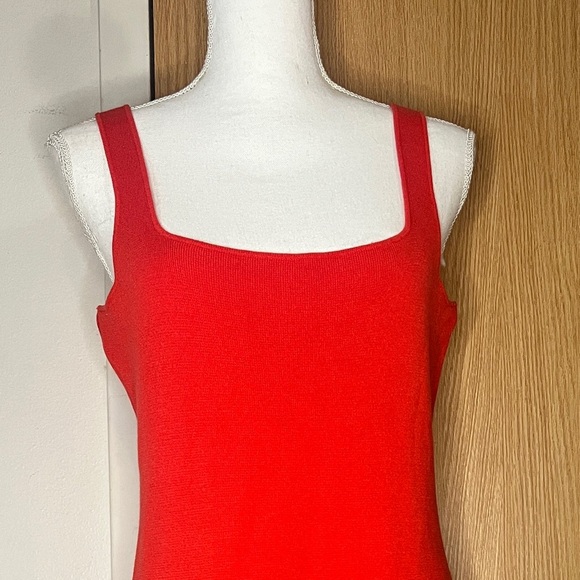 J. Crew Square Neck Mini Sweater Dress Red M Mini BR343 Stretch Cozy Chic A-Line - Picture 2 of 6